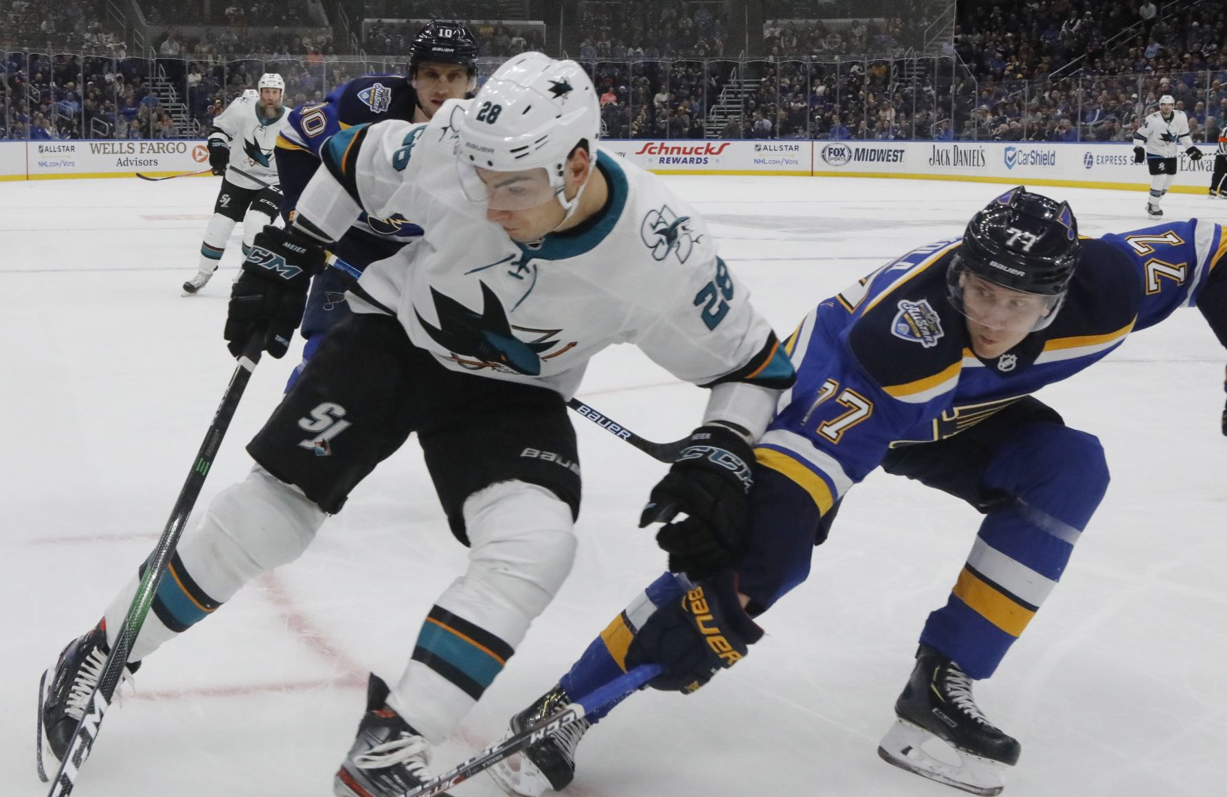 Blues and Sharks skate at the Enterprise Center